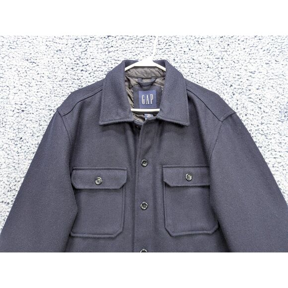 VTG GAP 100% Wool Quilt Lined Jacket Mens LG Button Pea Coat Classic Winter Blue - Picture 4 of 8
